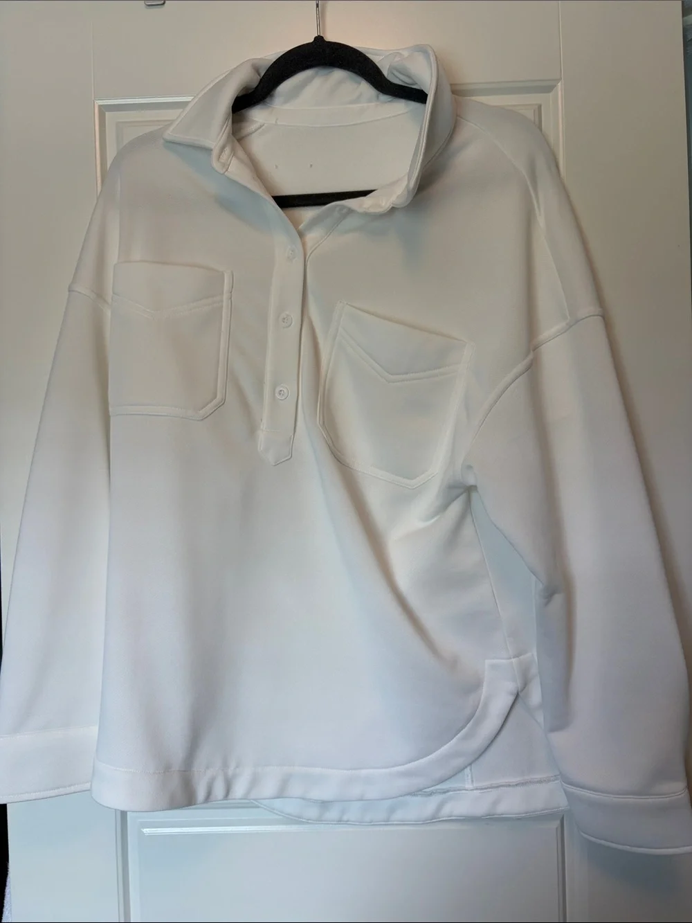 White Pullover Polo Top with Chest Pockets